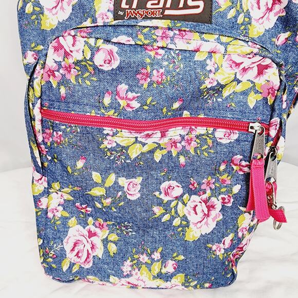 Trans By Jansport  Pink Floral Rose Big Student College Backpack Lots of Pockets - Picture 3 of 15